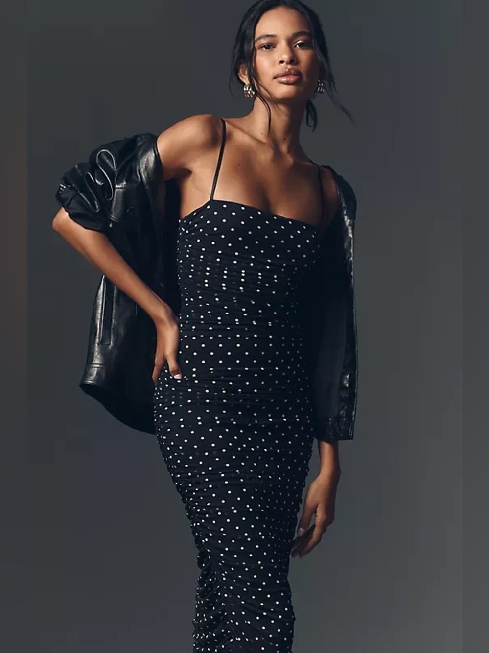 NEW AFRM Hazel Bare Mesh Polka Dot Spaghetti Strap Midi Dress Size L - Picture 3 of 11